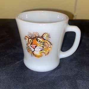 Vintage Fire King Esso Gasoline Tiger & Another Anchor Hocking Milk Glass Mug